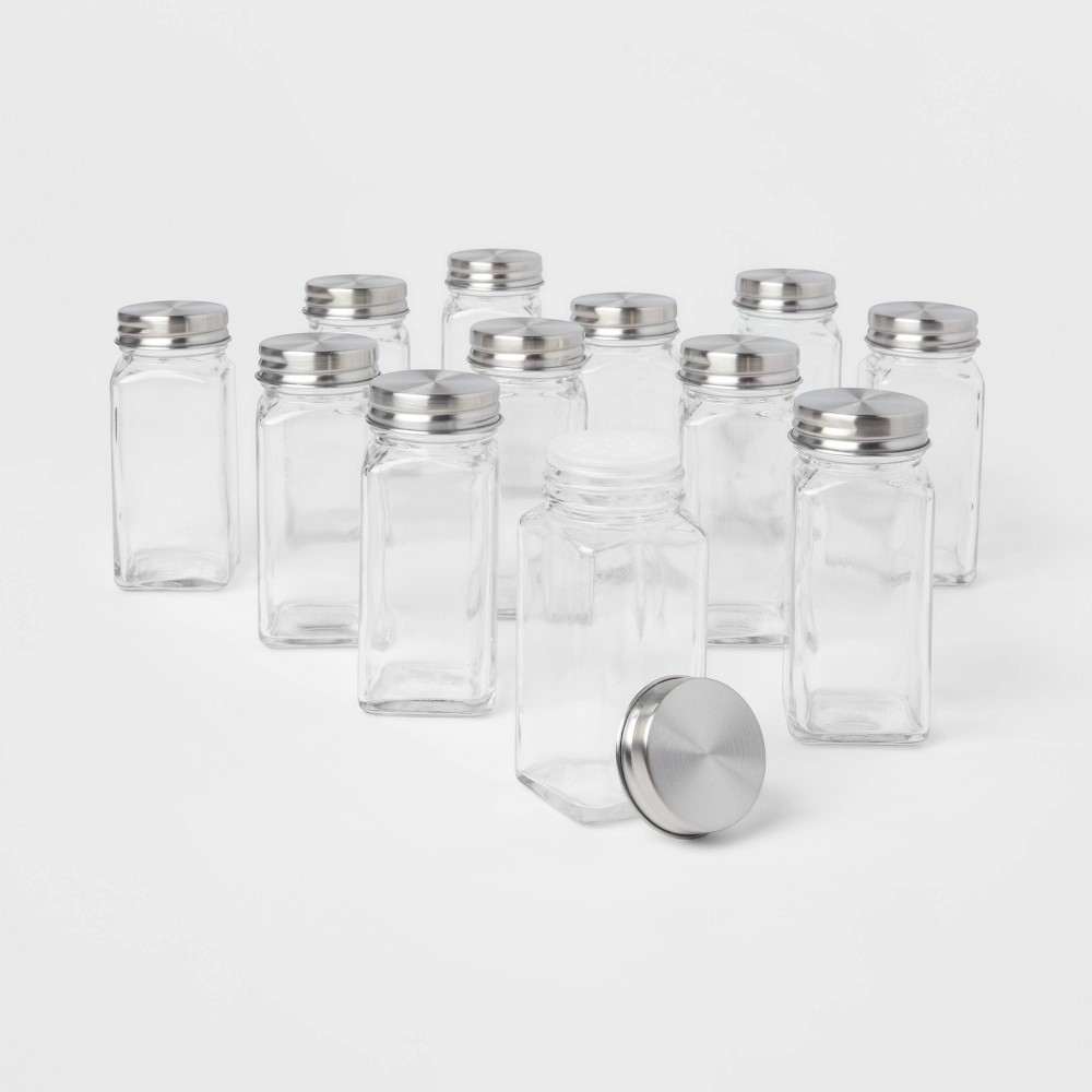 3oz 12pk Square Spice Jar Set - Threshold™: Glass Spice Jars with Lids, Traditional Style, Hand Wash, Clear, 3.5 Volume