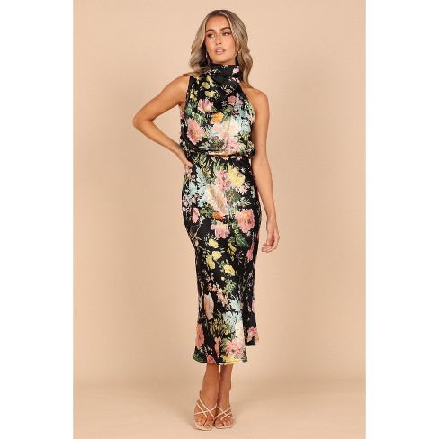 Petal and Pup Anabelle Halter Neck Maxi Dress - Black Floral XS