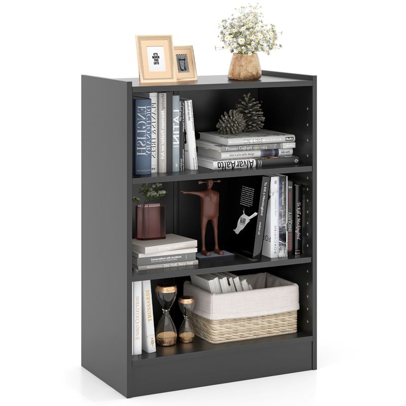Tangkula 3-Tier Bookcase Open Bookshelf Cube Storage Organizer Floor Standing Display Bookcase with Adjustable Shelves Rustic Brown/Black/White, 1 of 10