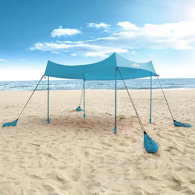 Hike Crew Sun Shade Canopy | Lycra Portable Beach Tent Shelter with UPF 50+ UV Protection, Built-in Sandbags, Carry Bag, 4 Poles & 3 Anchor Sets for Various Terrain | Wind, Water & UV Resistant