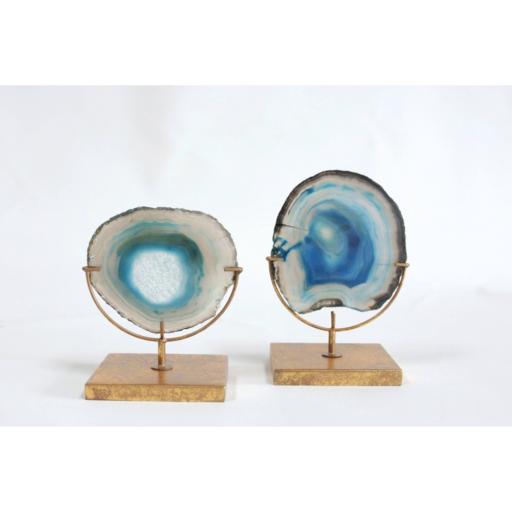 Photos - Other Decoration Storied Home Agate on Stand Blue 4" Includes 1 Stand Only: Luxury Glam Met