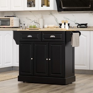 Gulches Modern Rolling Kitchen Island Cart, Utility Cart with Storage, Black, 43.25" W x 17.75" D x 35.75" H - 1 of 4