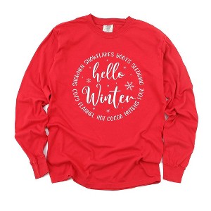 Simply Sage Market Women's Hello Winter Circle Long Sleeve Garment Dyed Tee - 1 of 4