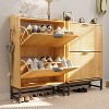 Shoe Cabinet with 2 Flip Drawers - Freestanding Fluted Shoe Storage Organizer with Metal Legs, Slim Hidden Shoe Rack for Entryway Bedroom - 4 of 4
