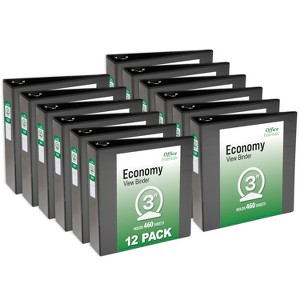 Office Essentials Economy View 3 Ring Binders, 3" Round Rings, 3.5" Spine, 460-Sheet Capacity, Black Binders (12-Pack of 03431) - 1 of 4