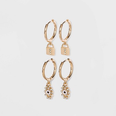 SUGARFIX by BaubleBar Charm Huggie Hoop Earring Set 2pc - Gold