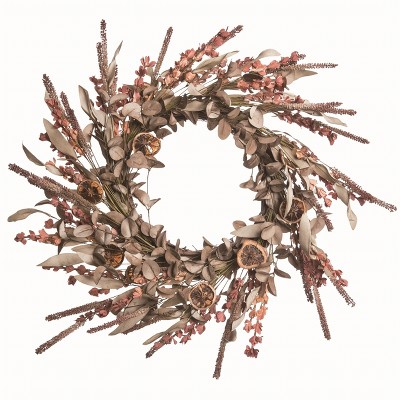 Transpac Foam 22 in. Leaves Harvest Leaves and Wheat Wreath