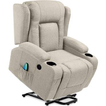 Best Choice Products Electric Power Lift Linen Recliner Massage Chair Furniture w/ USB Port, Heat, Cupholders