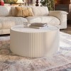 Okak Modern Round Side Coffee Table with Sintered Stone Top,Fluted Leather Veneer Center Table for Living Room,Bedroom - 2 of 4
