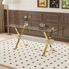 Gulches 71" Modern Tempered Glass Dining Table/Office Desk, Gold Plated Metal X-Legs & Gray MDF Crossbars, Seats 4-8, Anti-Slip Feet - 2 of 4