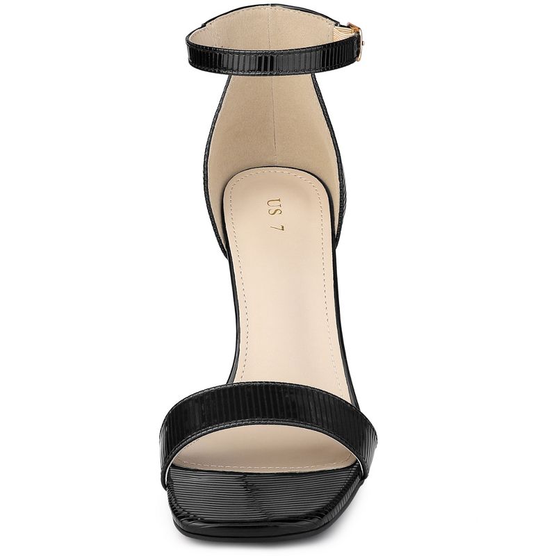 Allegra K Women's Textured Square Toe Buckle Ankle Strap Stiletto Heel Sandals, 2 of 6