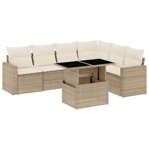 vidaXL 7 Piece Patio Sofa Set with Cushions - Beige and Cream Without Storage - 1 of 4