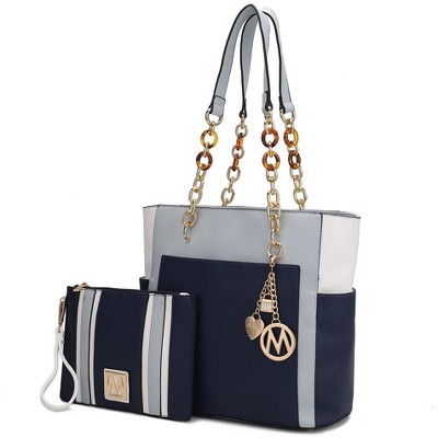 MKF Collection Rochelle Vegan Color Block Vegan Leather Women’s Tote Bag with Wristlet by Mia K