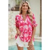 I AM A FASHION JUNKY Rose Abstract Print Smocked Puff Sleeve V Neck Peplum Blouse - 4 of 4