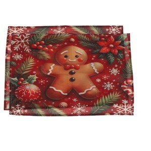 Unique Bargains Christmas Place Mats Gingerbread Man Flax Red Brown Green 11.8"x17.7" 2 Pcs - 1 of 4
