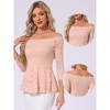 Allegra K Women's Elegant Lace Floral Semi Sheer 3/4 Sleeve Off Shoulder Peplum Top - 2 of 4