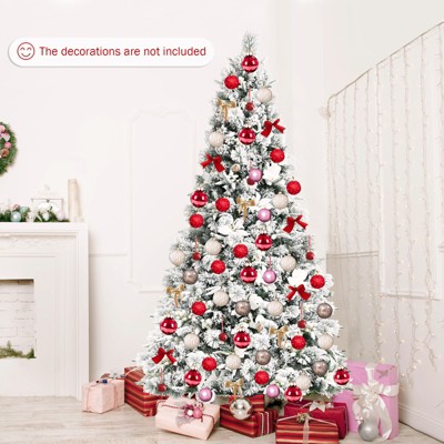 7-Foot Snow Flocked Pine Christmas Tree with White Berries and Flowers
