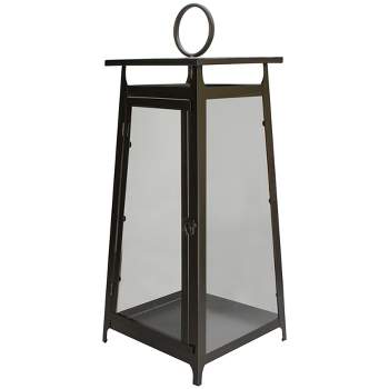 Melrose 25" Brown Rustic Candle Lantern With a Latch Hook Lock Tabletop Decor