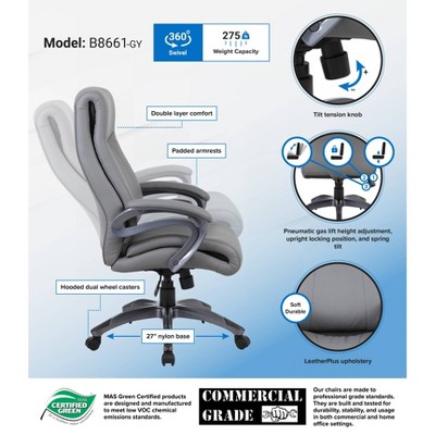 Ergonomic Swivel Executive Chair in Gray LeatherPlus with Metal Base