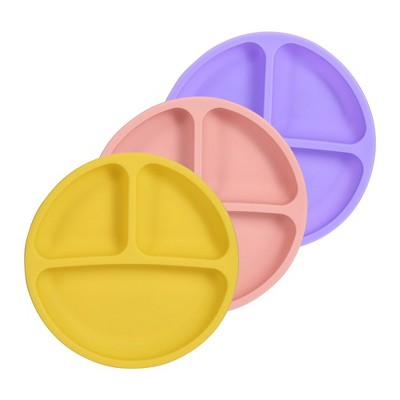 WhizMax 3pcs Prep Suction Plates for Baby, 100% Safe BPA Free Toddler Plates Silicone Divided Plates