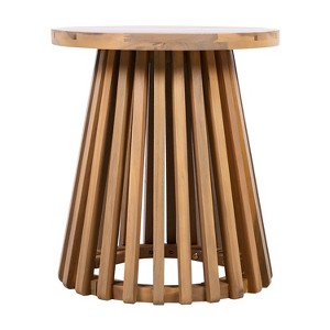 Vynxaria Outdoor Acacia Wood Round Side Table ¨C Modern Rustic Charm for Your Patio - 1 of 4