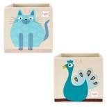 3 Sprouts Large 13 Inch Square Children's Foldable Fabric Storage Cube Organizer Box Soft Toy Bin 2 Piece Bundle with Blue Cat, Blue Peacock Designs