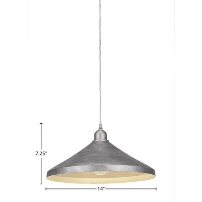 Toltec Lighting Vintage 1 - Light Pendant in  Aged Silver with 14” Aged Silver Cone Metal Shade Shade