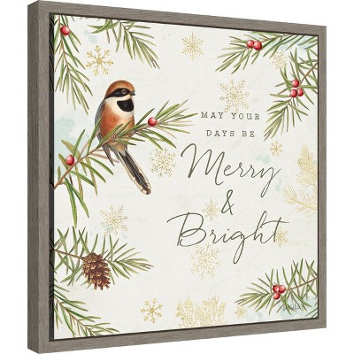 Merry & Bright Bird Canvas Wall Art with Greywash Frame