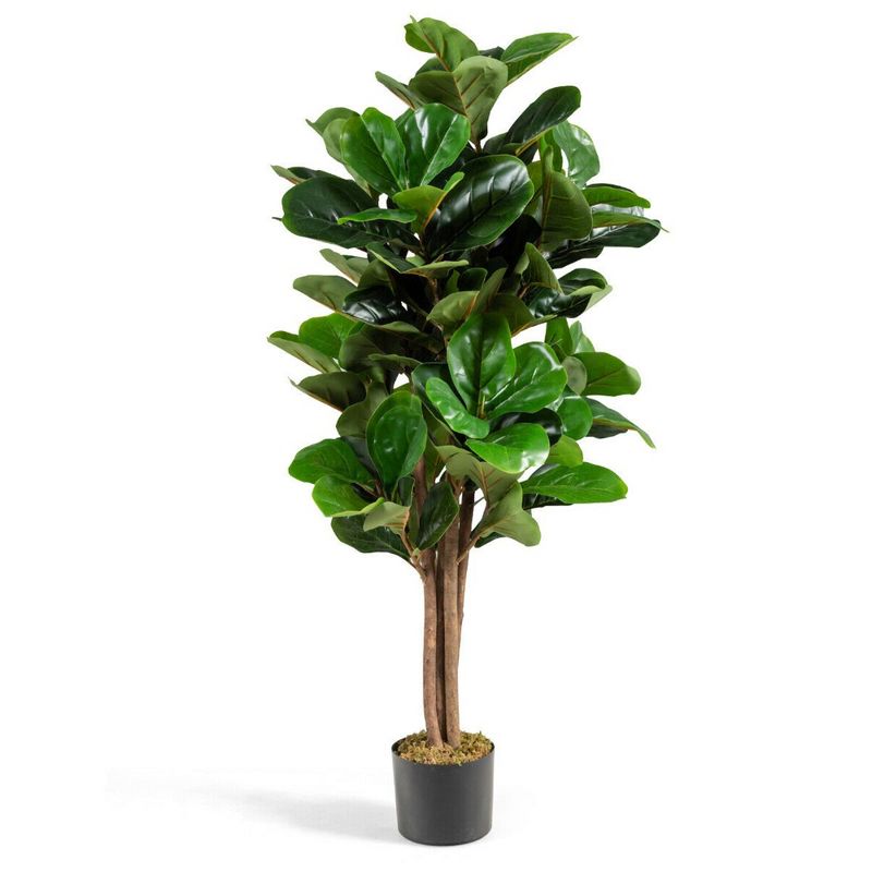 Tangkula 5Ft Fiddle Leaf Fig Tree Artificial Greenery Plant Home Office Decoration, 1 of 8