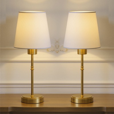 YANSUN Set of 2 Copper Finish Traditional Table Lamps with White Shade, Bulbs Included, RGB Lighting, Remote Control and USB Cable