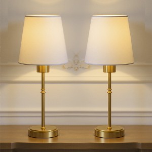 YANSUN Set of 2 Copper Finish Traditional Table Lamps with White Shade, Bulbs Included, RGB Lighting, Remote Control and USB Cable - 1 of 1