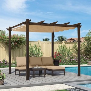 PURPLE LEAF Outdoor Metal Pergola with Retractable Canopy Patio Shade Cover for Garden Pool Yard Brown Aluminum Frame - 1 of 4