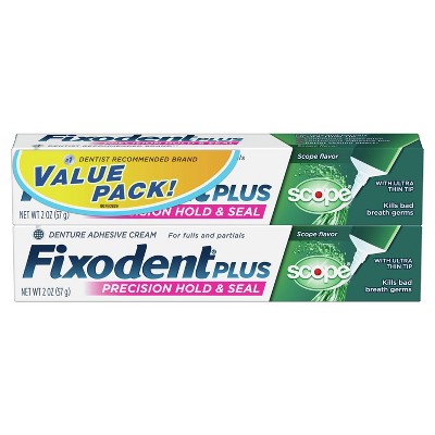 Fixodent Food Seal Plus Scope Denture Adhesive Cream Twin Pack - 2oz