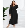 Garvee Women's Plus Size Fall Dress with Pocket Ruffle Cap Long Sleeves V Neck Side Split Long Maxi Dress - 3 of 4