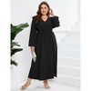 Whizmax Women's Plus Size Fall Dress with Pocket Ruffle Cap Long Sleeves V Neck Side Split Long Maxi Dress Black 3XL - image 3 of 4