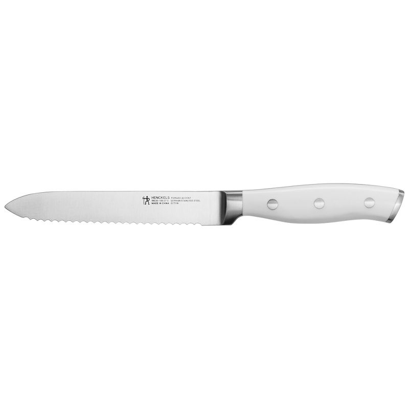 Henckels Forged Accent 5-inch Serrated Utility Knife - White Handle, 1 of 3