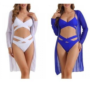 INSPIRE CHIC Women's Criss Cross Adjustable Spaghetti Straps Triangle Bottoms Swimwear Bikini Suits 2 Sets - 1 of 4