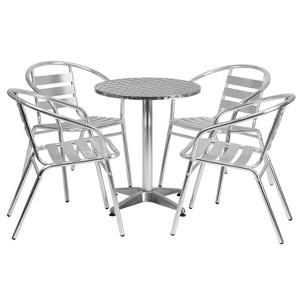 Flash Furniture Lila 23.5'' Round Aluminum Indoor-Outdoor Table Set with 4 Slat Back Chairs - 1 of 4