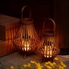 Sullivans 18.5" & 15.25" Standing Wicker Led Lanterns Set of 2, Wood - 3 of 4