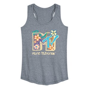 Women's - MTV - Drawn Floral Logo Graphic Racerback Tank - 1 of 4