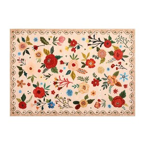 COZONY Vintage Floral Area Rug, Machine Washable Low Pile Carpet with Non-Slip Backing for Living Room & Bedroom - 1 of 4