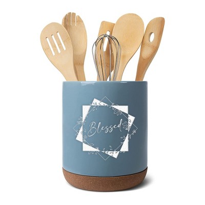 Elanze Designs Blessed Sky Blue X-Large Cork Bottom Kitchen Utensil Holder