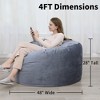 4FT Velvet Bean Bag Chair for Adults, High Density Foam Bean Bag Chair with Removable and Washable Cover - 3 of 4