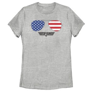 Women's Top Gun American Flag Aviator Sunglasses Logo T-Shirt - 1 of 4