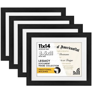 Americanflat 11x14 Black Diploma Frame | Displays 8.5x11 Diplomas with Mat or 11x14 Inch Without Mat. Hanging Hardware Included! - 4 Pack - 1 of 4