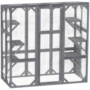 Large Wooden Catio Outdoor with 6 Jumping Platforms, Weatherproof Roof, for 1-3 Cats, 59" x 28" x 60" - 1 of 4