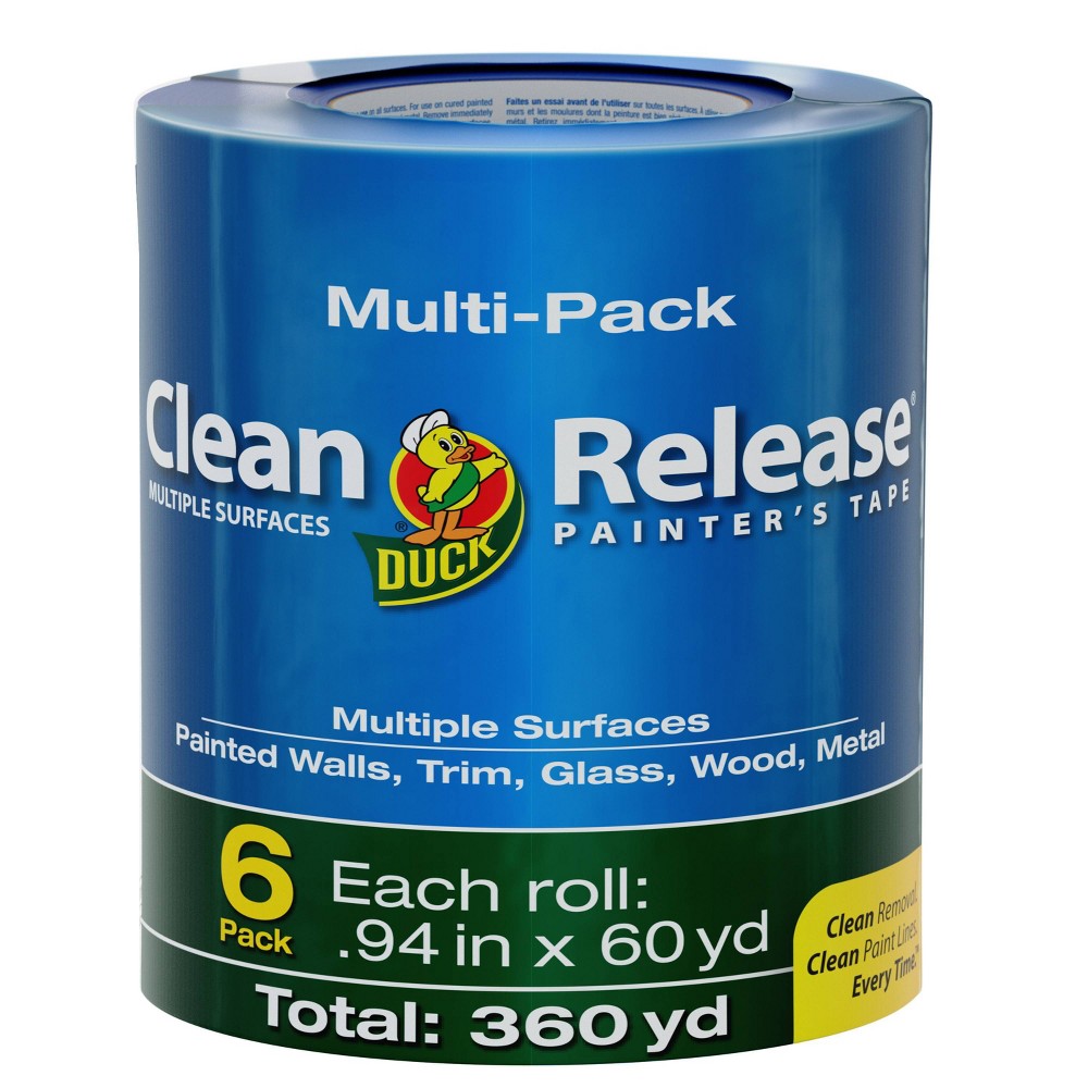 Duck 6pk Clean Release Painter's Tape 60yd/Roll: Blue Adhesive Industrial Tape, 0.94" Width, 180' Length