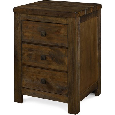 Rustic Brown 3-Drawer Wooden Nightstand with Beveled Handles