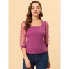 INSPIRE CHIC Women's Retro Square Neck Slim Fit Semi Sheer 3/4 Mesh Sleeve Top - 2 of 4