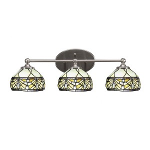 Toltec Lighting Capri 3 - Light Vanity in  Brushed Nickel with 7" Royal Merlot Art Glass Shade - 1 of 2